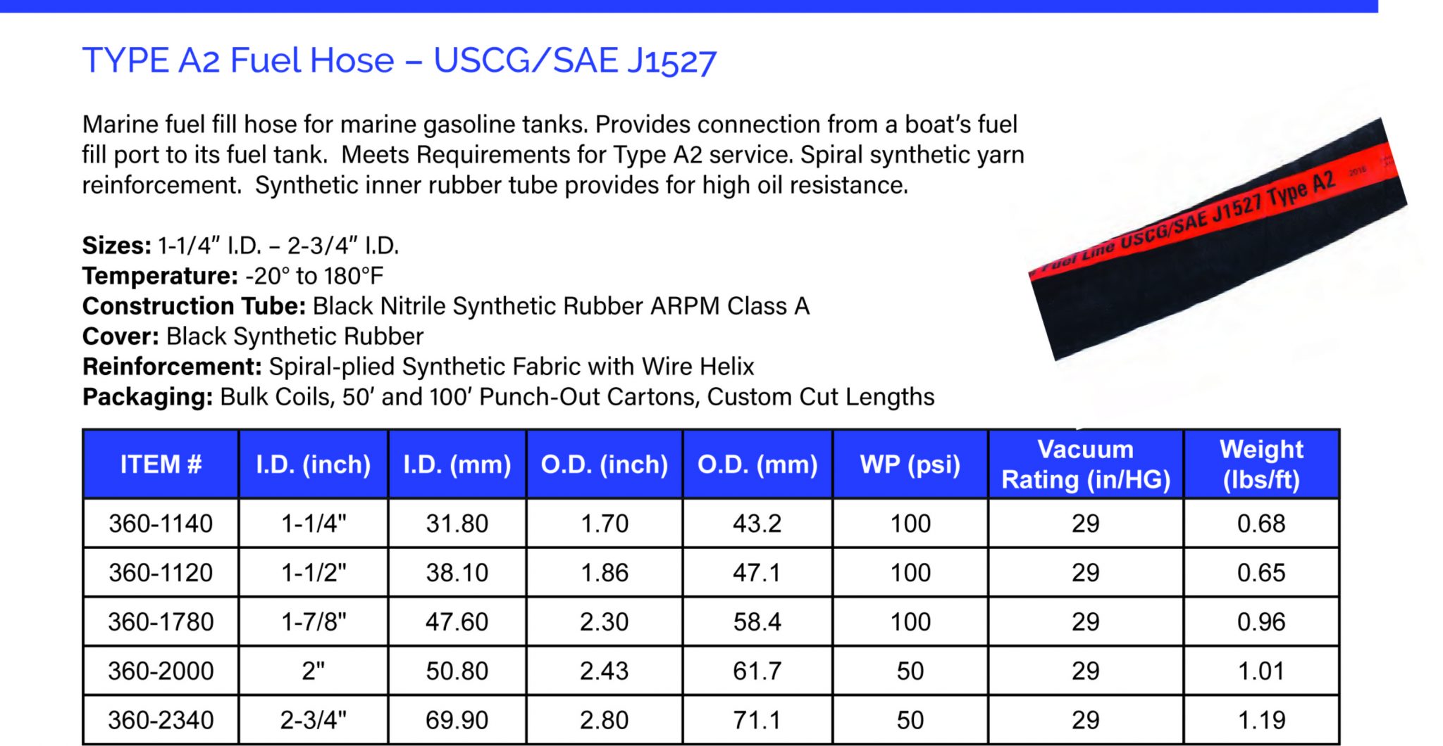 11/2" ID inner diameter A2 Low Permeation Marine Fuel fill and vent