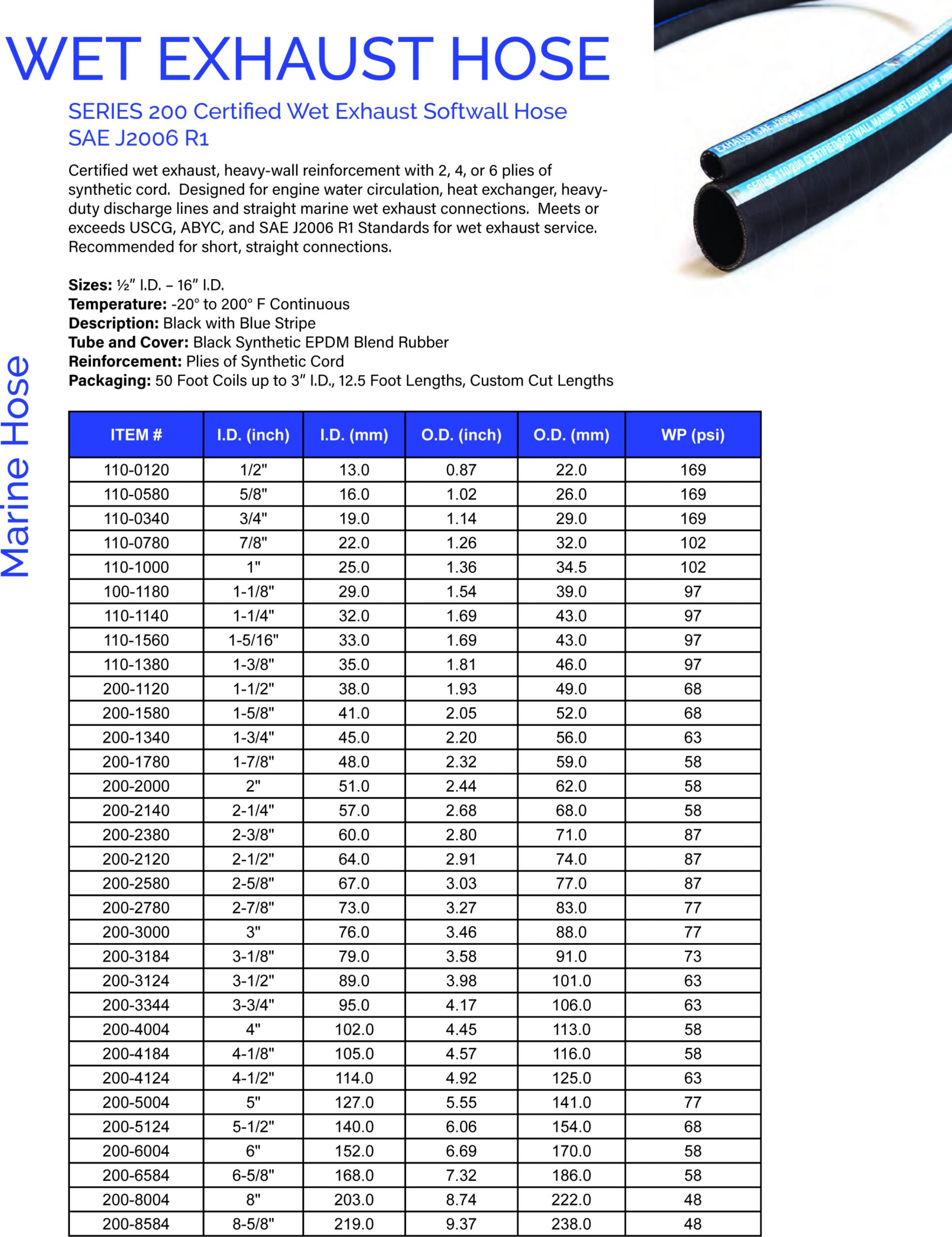 1-5/8" inch ID 200 Series Certified Marine Wet Exhaust Hose Softwall SAE J2006 R1 by the foot - Image 3